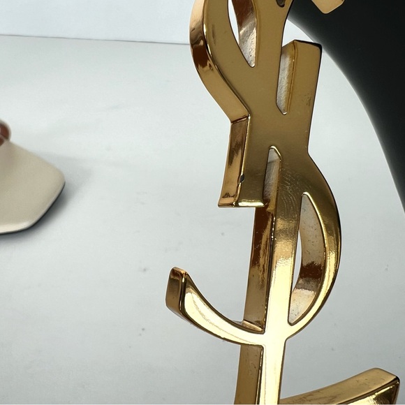 SAINT LAURENT Opyum Beige Leather Ankle Strap Open Toe Heel Sandals Sz 39 NWT - Picture 13 of 15